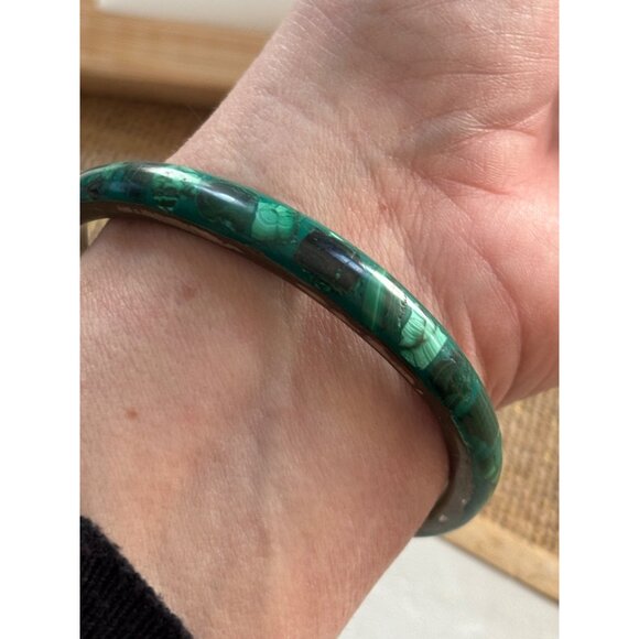 Vintage Green Malachite Stone Bangle Bracelet - Picture 4 of 14